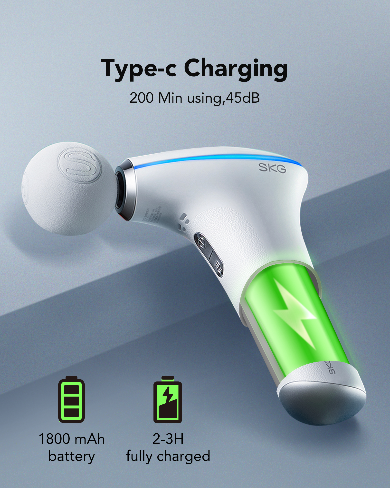 Masażer pistolet do masażu 3 głowice do całego ciała SKG F5-EN - biały 6944527438028 SKG - obrazek 8