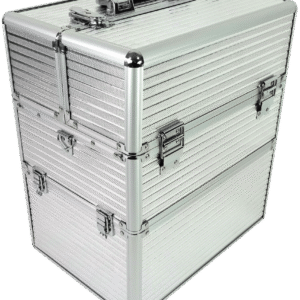 Kuferek kosmetyczny duży 3 poziomy srebrny CN03799