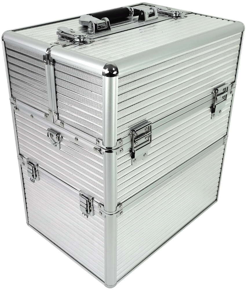 Kuferek kosmetyczny duży 3 poziomy srebrny CN03799