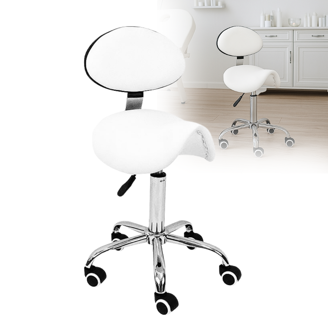 Taboret kosmetyczny OPTIMA z oparciem biały CN00566