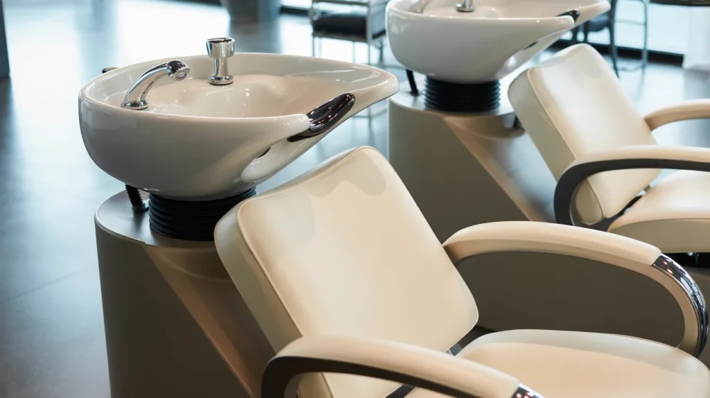 Profesjonalna myjka fryzjerska uchylna w salonie - podstawowe wyposażenie dla fryzjera