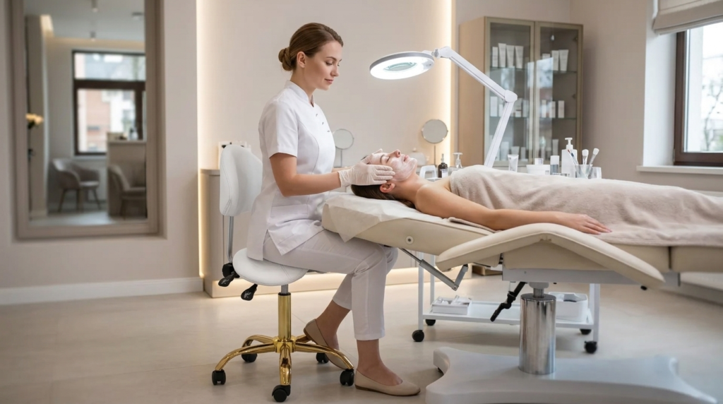 professional-cosmetologist-sitting-comfo_xd7nL_U7WWKvXEDYUOVWXw_9_TuJ0F2STeKxlam7IbTQQ Zabieg kosmetyczny w profesjonalnym salonie kosmetycznym