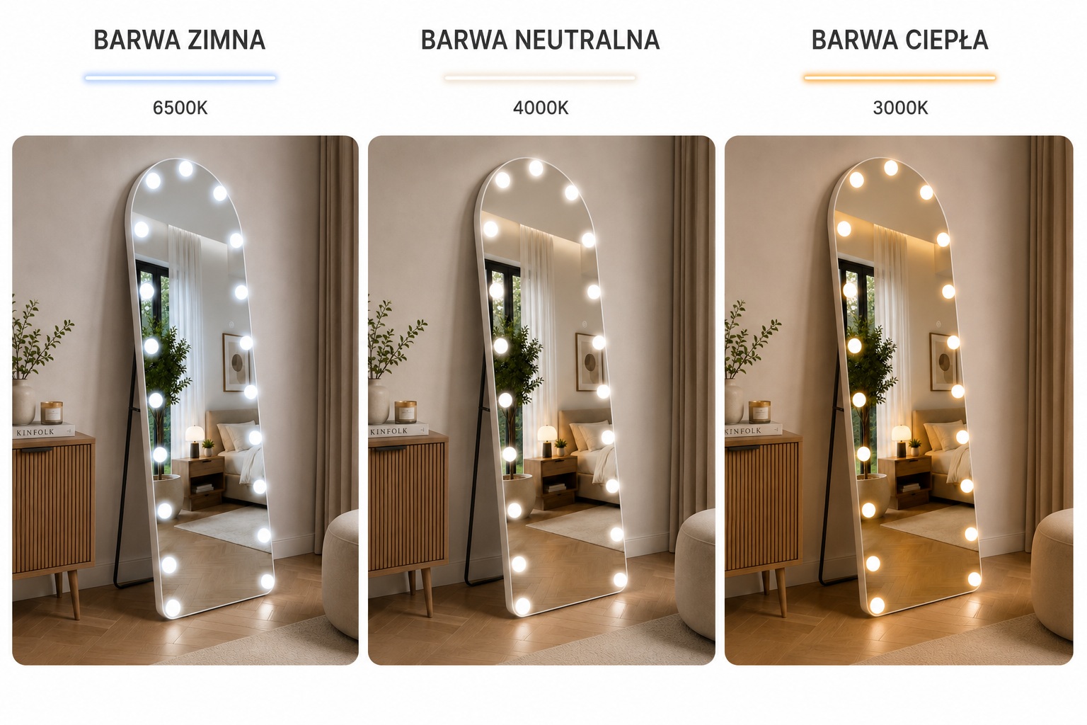 Lustro stojące podświetlane LED HOLLYWOOD 160x50cm WA-FB01-Z - obrazek 3